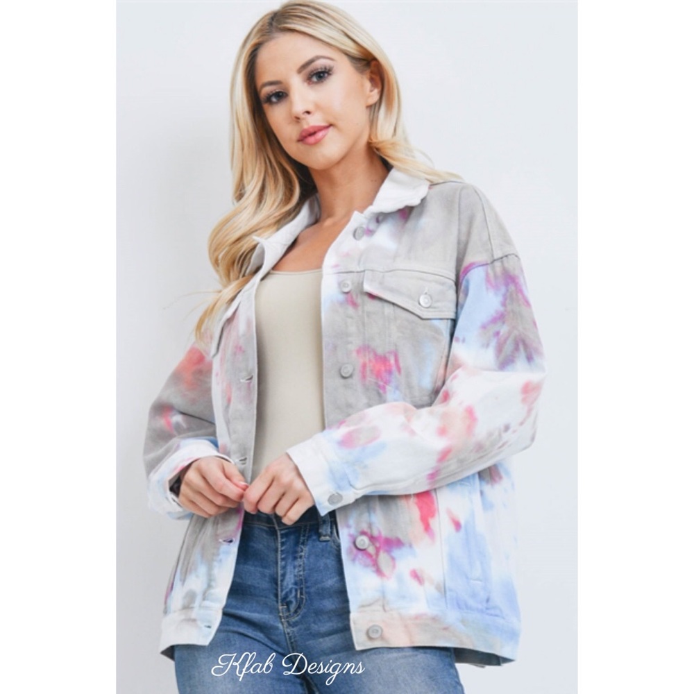 ❤️LAST! Tie Dye Oversized Button Up Denim Jacket - Picture 1 of 6